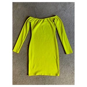 Neon Green Off the shoulder body con dress